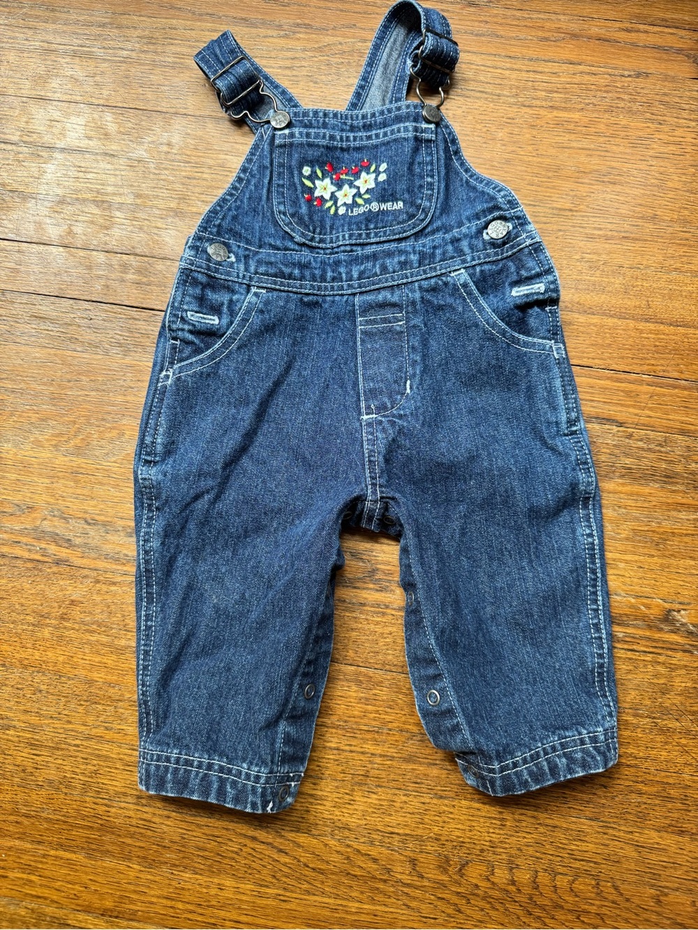 Lego Dark Blue Denim Overalls with Floral Embroidery